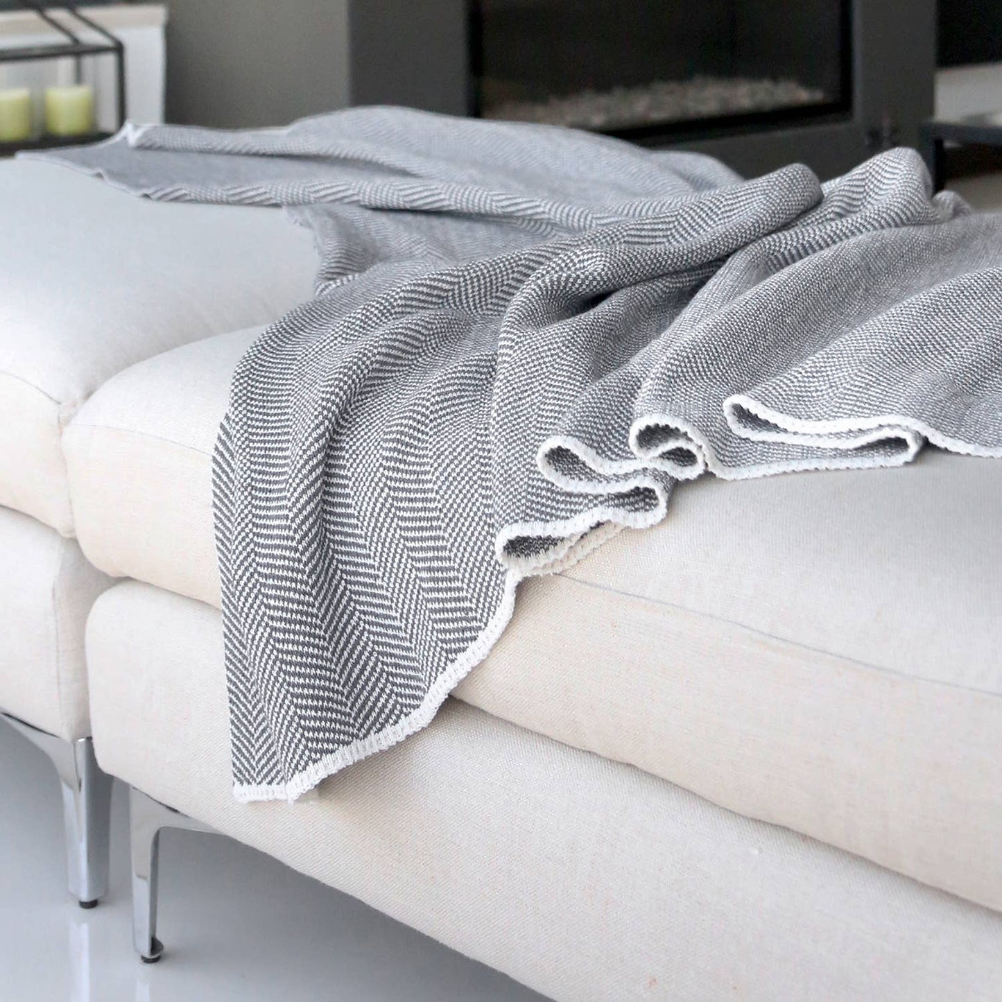 In2Green - Cotton Sustainable Knit Throw Blanket - Herringbone: Hemp/Milk