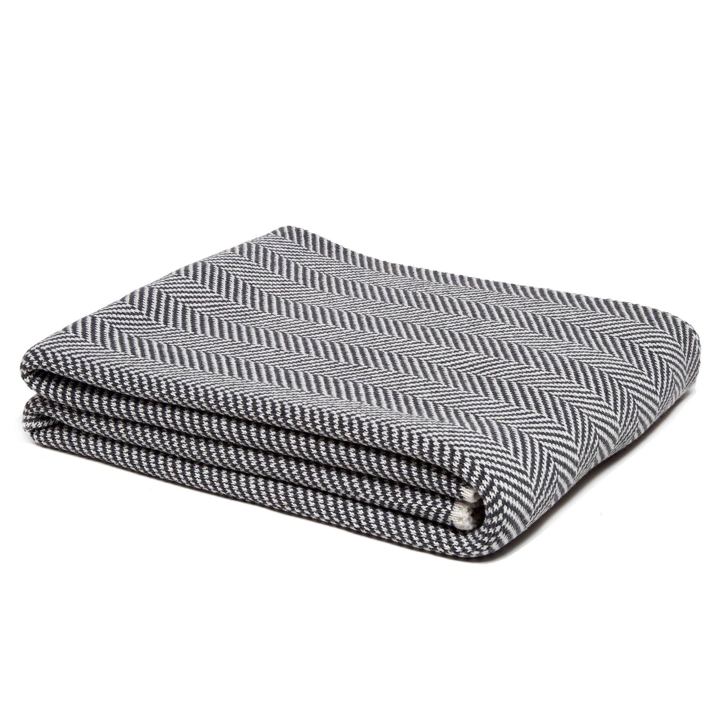 In2Green - Cotton Sustainable Knit Throw Blanket - Herringbone: Aluminum/Milk