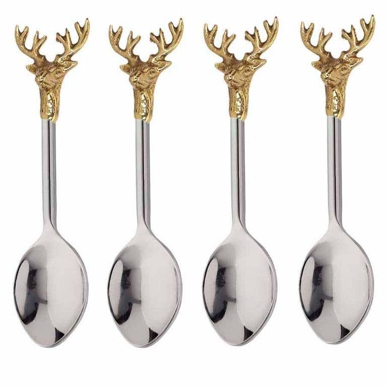 India Handicrafts Inc - SS Gilded Deer Spoons S/4