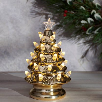 Primitives by Kathy - Lighted Gold Ceramic Christmas Tree