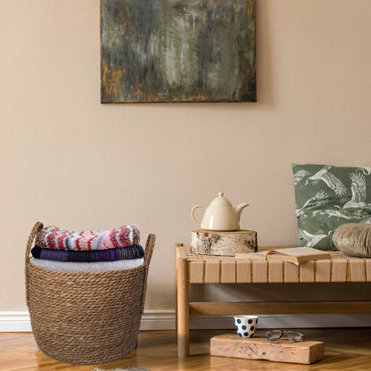 Portofino International Trading, USA - Woven Rattan Floor Round Basket - 14" Diameter x 12"H